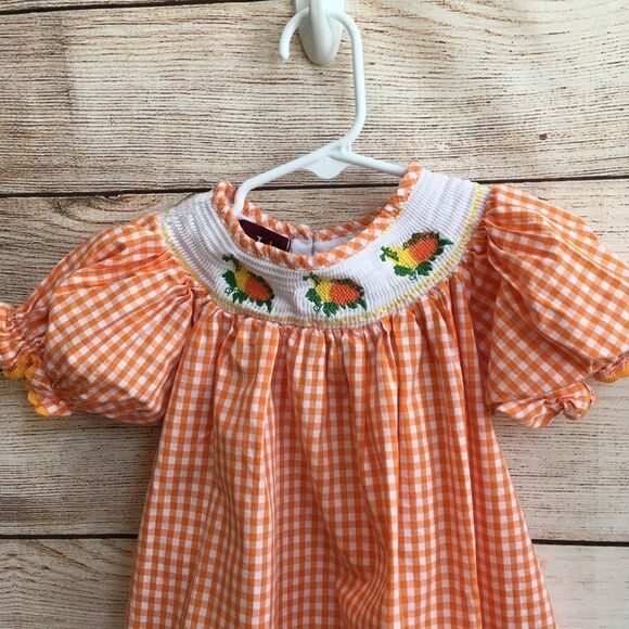 LIL CACTUS SMOCKED DRESS IN ORANGE AND WHITE GINGHAM - Picture 4 of 5
